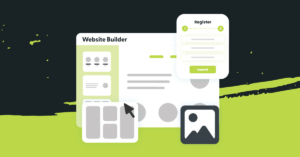Illustration showing AthletaDesk’s website builder used to support SEO strategies for trainers and wellness professionals with customizable page layouts and registration forms.